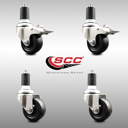Service Caster 3 Inch 316SS Hard Rubber Swivel 1-1/2 Inch Expanding Stem Caster Lck Brake, 2PK SCC-SS316TTLEX20S314-HRS-2-S-2-112